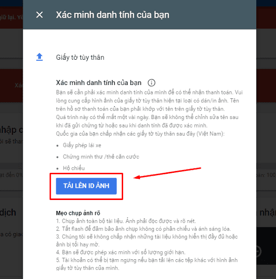 Ngưỡng xác minh danh tính adsense