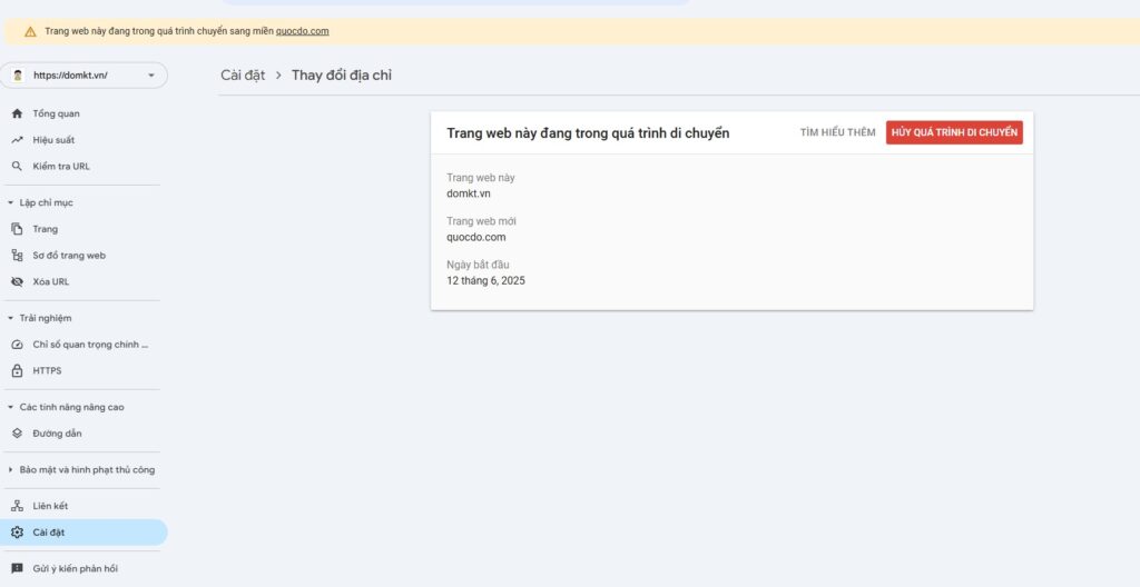 Khai báo đổi tên miền với google console