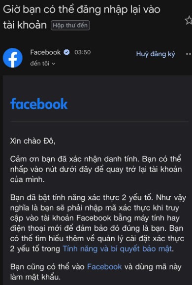 Mở khóa thành công fb khóa 180 ngày